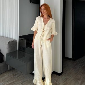 Home muslin pajama set lola – lemon polka dot